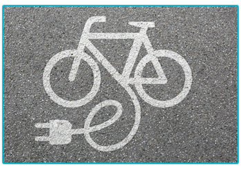 Painted image of E-bike on road.