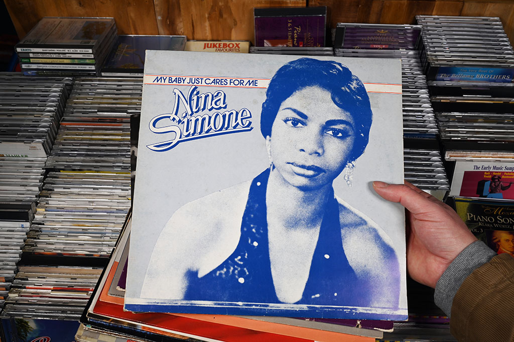 DRENTHE, THE NETHERLANDS - FEBRUARY 17, 2024: A 1982 released LP album: My baby just cares for me, by the American singer, songwriter, pianist, composer, arranger and civil rights activist Nina Simone