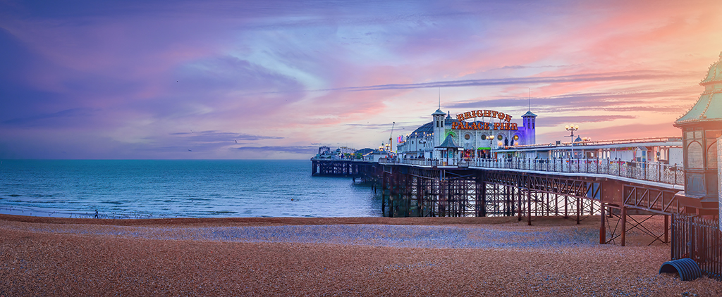 Brighton Pier, UK during sunset England