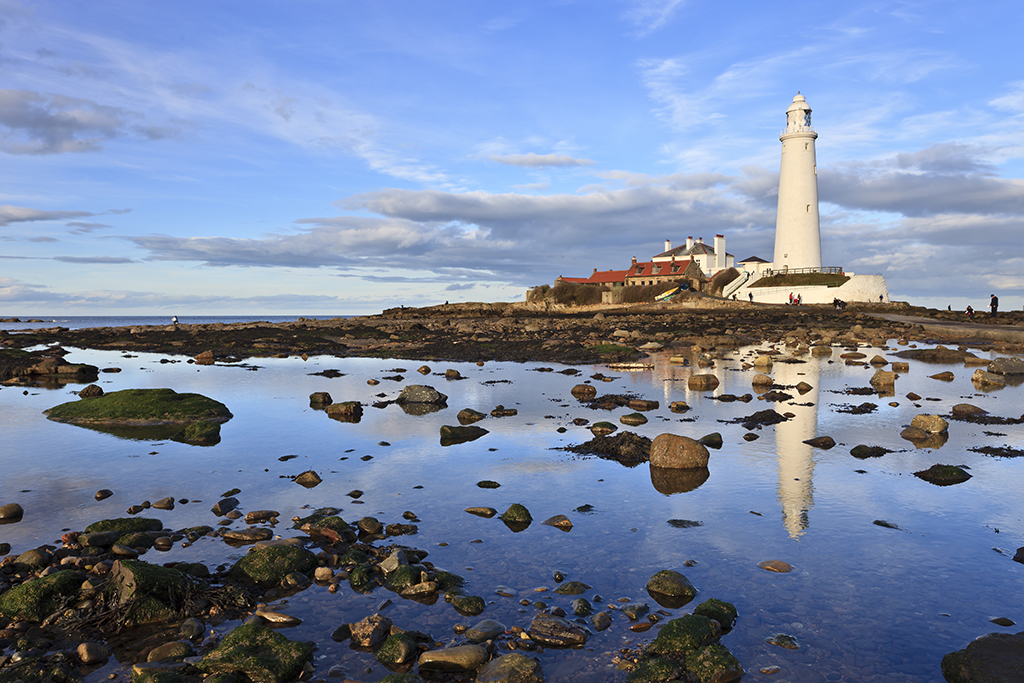 Reflections of St Mary's Lighthouse near Whitley Bay in Northumberland