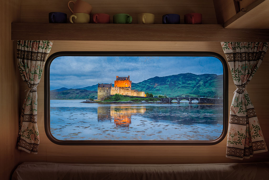 Best Campsites In The UK Eilean Donan Castle Dusk Scotland.