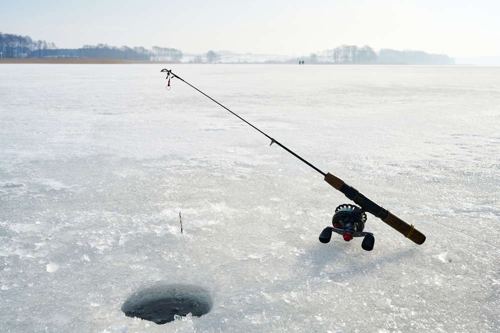 Fishing Rod Ice Fishing On Frozen.