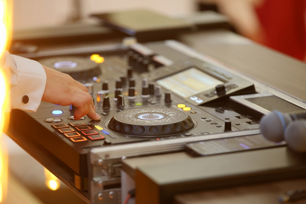 DJ Table Mixer Closeup Nightclub