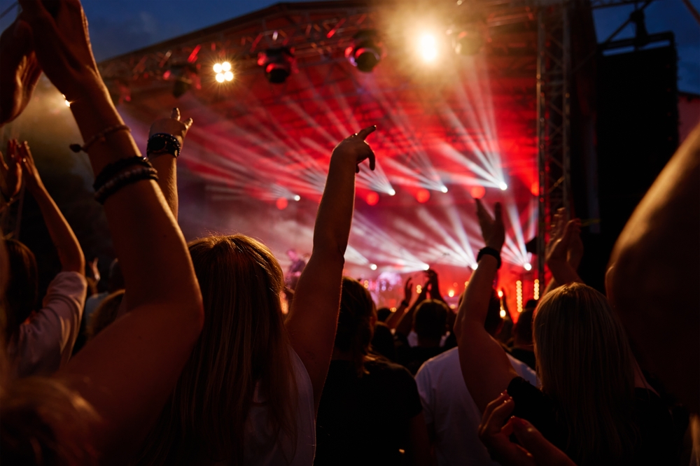 Silhouettes Crowd Concert Front Stage Bright