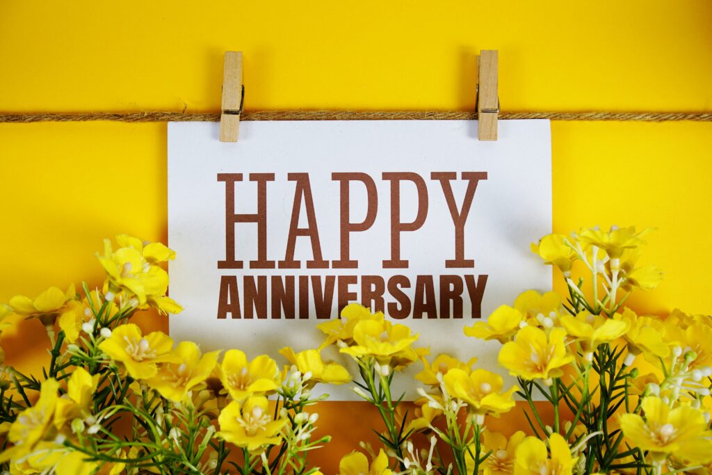 Happy Anniversary Text On Paper Card.