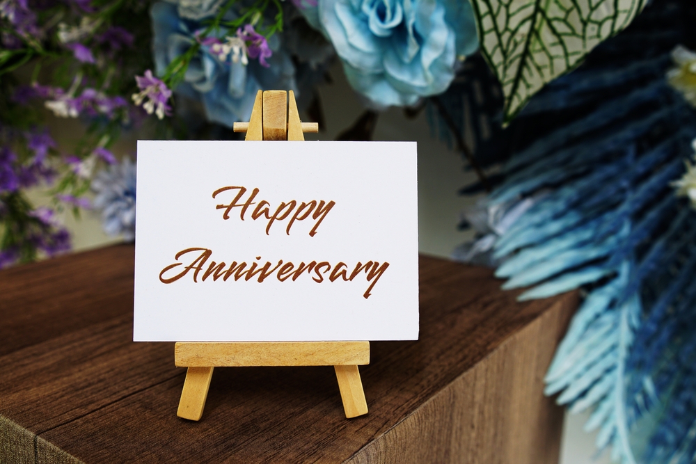 Happy Anniversary Text Write On Paper.