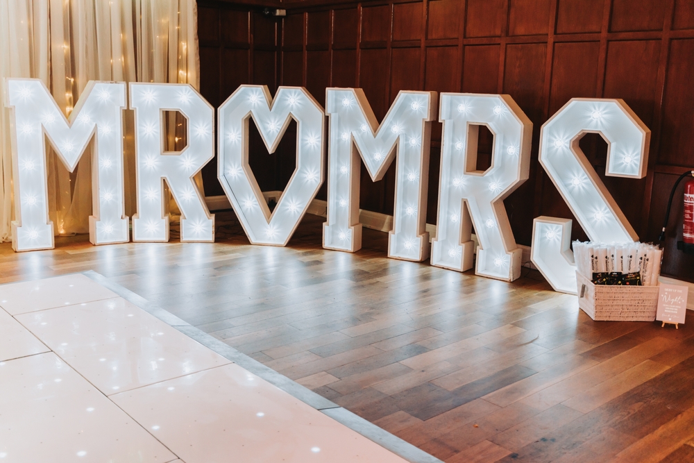 Mr Mrs Light Wedding Decor.