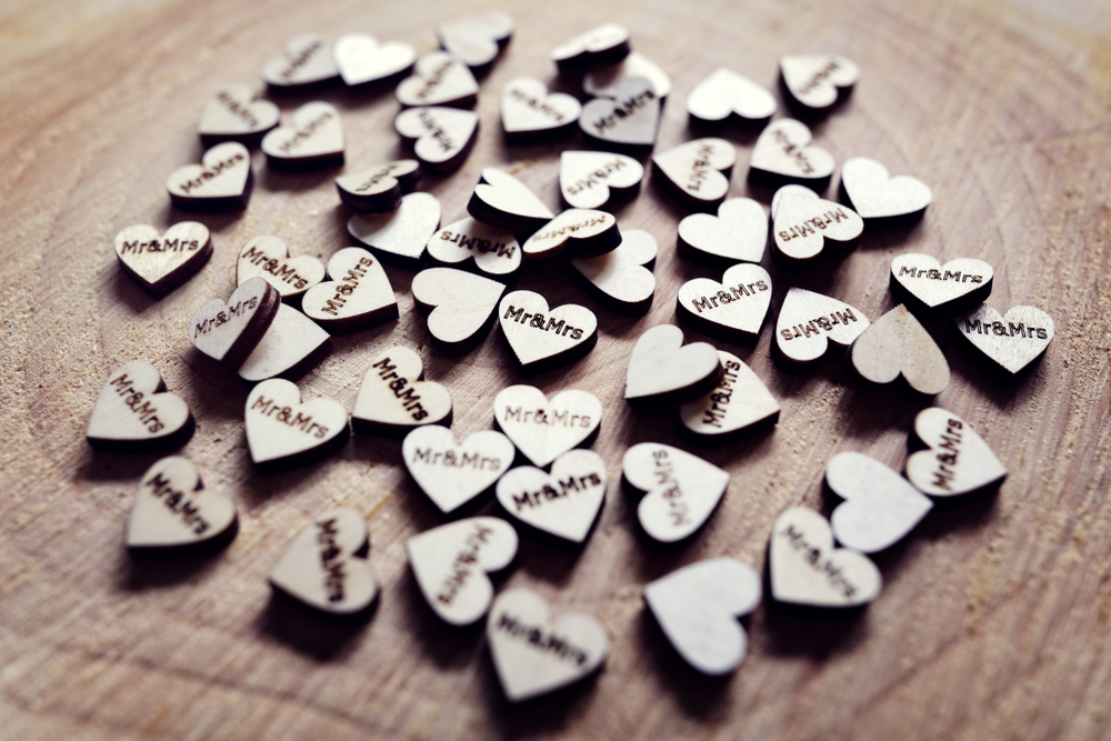 Mr Mrs Wooden Wedding Decoration Hearts.