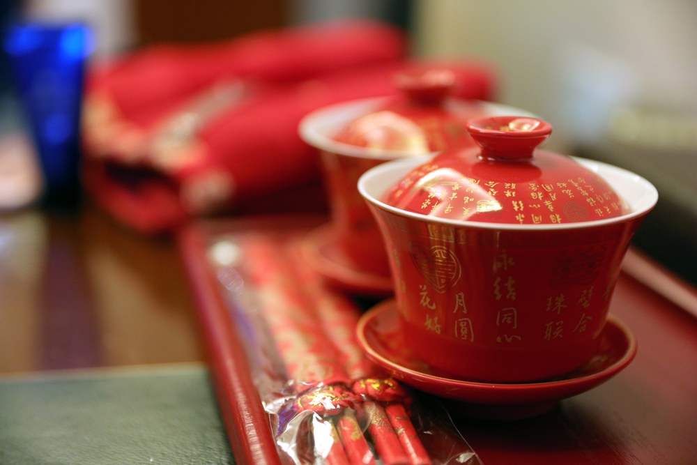 Red Porcelain Teacup Used in Chinese Weddings.