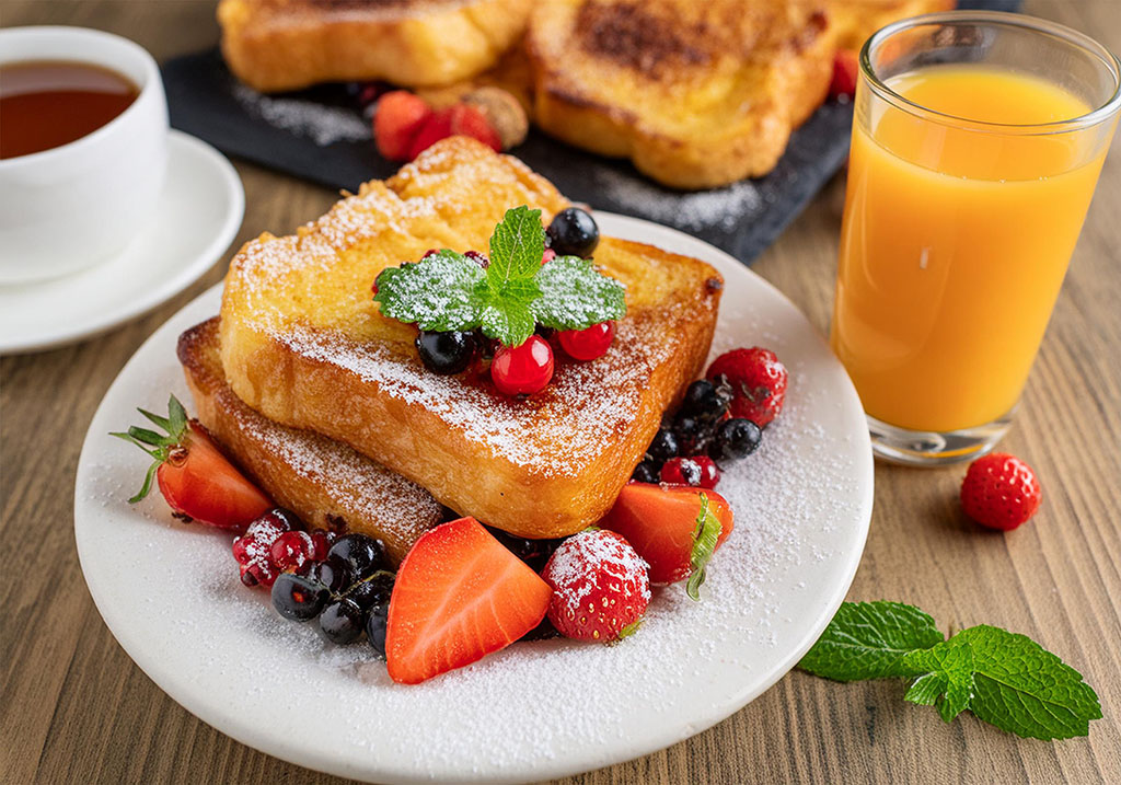 Easy Caravan Meals French Toast Crowned With Vibrant Strawberries.