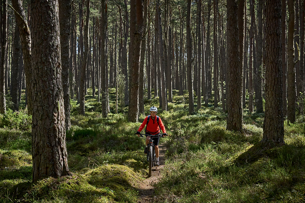 Woman riding her mountain bike in Scotland.